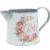 Pichet, jardinière, cache-pot métal motif rose H12cm Ø10.5c
