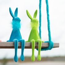 Article Lapin de Pâques décoratif à poser sur une étagère, 36 cm, lot de 2, idéal pour les décorations printanières festives.