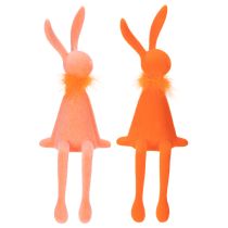 Article Figurines Lapins de Pâques décoratives à poser – Lachs et Orange – 36 cm – Lot de 2