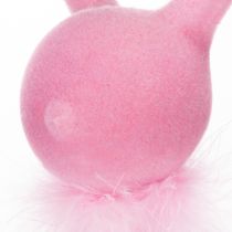 Article Décoration de Pâques : lapin à poser sur une étagère ou un buffet, avec boa en plumes, 36 cm, lot de 2.
