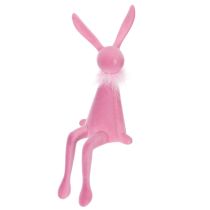 Article Décoration de Pâques : lapin à poser sur une étagère ou un buffet, avec boa en plumes, 36 cm, lot de 2.