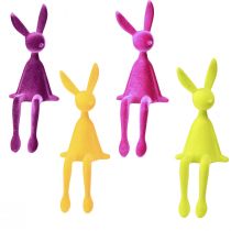 Article Lapins de Pâques décoratifs à poser sur une étagère, floqués, assortis, 36 cm, lot de 4