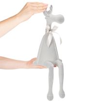 Article Figurine de Noël en forme de renne, 54 cm, plastique floqué, gris clair, siège de bord