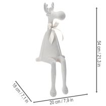 Article Figurine de Noël en forme de renne, 54 cm, plastique floqué, gris clair, siège de bord