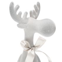 Article Figurine de Noël en forme de renne, 54 cm, plastique floqué, gris clair, siège de bord
