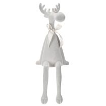 Article Figurine de Noël en forme de renne, 54 cm, plastique floqué, gris clair, siège de bord