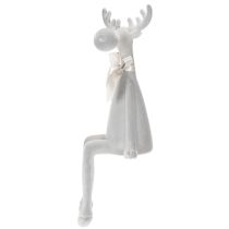Article Figurine de Noël en forme de renne, 54 cm, plastique floqué, gris clair, siège de bord