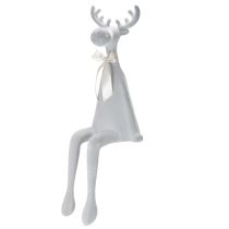 Article Figurine décorative renne floconnée avec nœud 80 cm gris clair