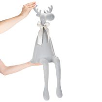 Article Figurine décorative renne floconnée avec nœud 80 cm gris clair