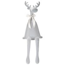 Article Figurine décorative renne floconnée avec nœud 80 cm gris clair