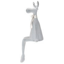 Article Figurine décorative renne floconnée avec nœud 80 cm gris clair