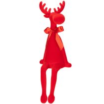 Article Déofigurine élan rouge avec nœud assise, 54 cm, plastique floqué, intérieur