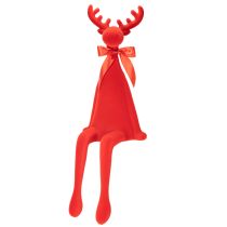 Article Décoration élan rouge en plastique floqué avec nœud 80 cm