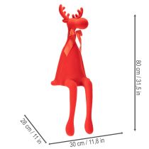 Article Décoration élan 80 cm rouge flocage avec ruban pour intérieur