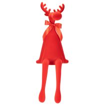 Article Décoration élan 80 cm rouge flocage avec ruban pour intérieur