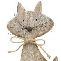 Figurine en bois chat nature, blanc 37cm