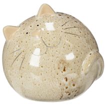 Article Figurine décorative en céramique chat rond beige 13 cm