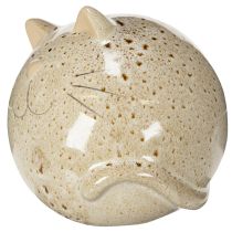 Article Figurine décorative en céramique chat rond beige 13 cm