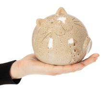 Article Figurine décorative en céramique chat rond beige 13 cm