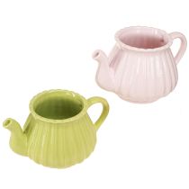 Article Jardinière théière décorative en céramique rose vert 19,5×13,5×11cm 2 pcs