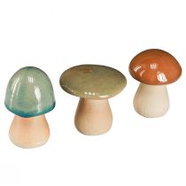 Article Décoration champignons en céramique marron vert bleu décoration automne H6-7.5cm 3 pcs