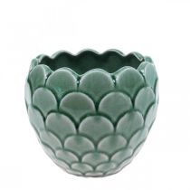Cache-Pot Céramique Vintage Vert Craquelé Glaçure Ø15cm H13cm