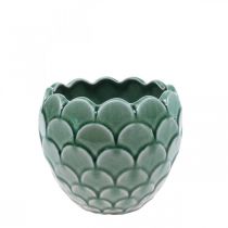 Cache-Pot Céramique Vintage Vert Craquelé Glaçure Ø13cm H11cm