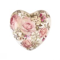 Article Coeur décoratif en céramique avec roses en faïence pour la table 10,5cm