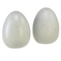 Article Décoration oeufs de Pâques en céramique pois gris doré Ø8cm H11cm 2pcs