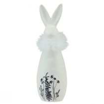 Article Lapin en céramique lapins blancs plumes décoratives fleurs Ø6cm H20.5cm