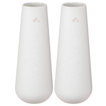 Article Vase en céramique blanche et dorée à décor d'oiseaux, Ø 6,5 cm H 19 cm, lot de 2
