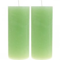 Article Lot de 2 bougies piliers unies, vert citron, 85 × 200 mm, longue durée de combustion