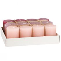 Article Bougies piliers rustiques, lot de 12, coloris rose et baies, 60 x 80 mm - Utilisation polyvalente pour la décoration et les fêtes