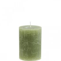 Article Bougies de couleur unie bougies pilier vert olive 70×100mm 4 pcs