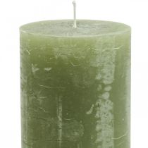 Article Bougies colorées unies bougies pilier vert olive 70×120mm 4pcs