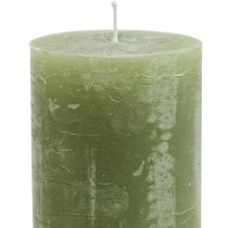 Article Bougies de couleur unie bougies pilier vert olive 70×120mm 4 pcs