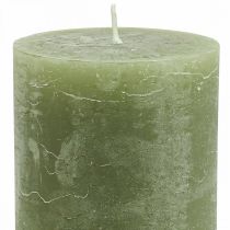 Article Bougies de couleur unie bougies pilier vert olive 85×120mm 2pcs