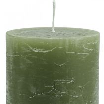 Article Bougies colorées unies bougies pilier vert olive 85×150mm 2pcs