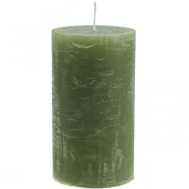 Article Bougies colorées unies bougies pilier vert olive 85×150mm 2pcs
