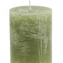 Article Bougies colorées unies bougies pilier vert olive 60×80mm 4pcs