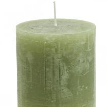 Article Bougies de couleur unie bougies pilier vert olive 70×80mm 4 pcs