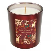 Bougie parfumée Noël orange, cannelle bougie verre rouge Ø7/ H8cm