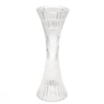 Article Bougeoir verre transparent bâton bougeoir rainures H20cm 2 pièces