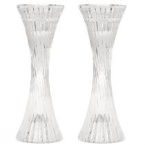 Article Bougeoir en verre transparent avec rainures H20cm 2pcs