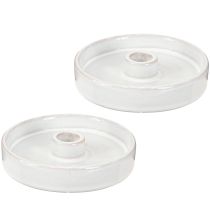 Article Bougeoir céramique Blanc Bougies chandelles Ø13cm 2pcs
