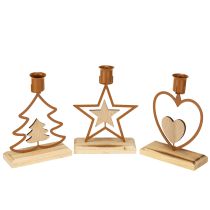 Article Chandelier bougies étoile coeur sapin marron H16,5cm assorties 3pcs