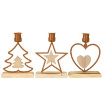 Article Chandelier bougies étoile coeur sapin marron H16,5cm assorties 3pcs