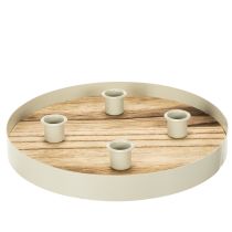 Article Support à bougies rond en bois et métal pour 4 bougies - 25 cm