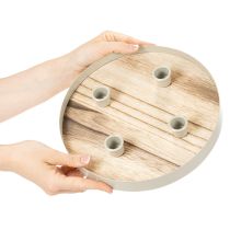 Article Support à bougies rond en bois et métal pour 4 bougies - 25 cm