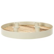 Article Support à bougies rond en bois et métal pour 4 bougies - 25 cm